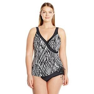Maxine of Hollywood Women V-Neck Side Tie One Piece Swimsuit Black Size 16